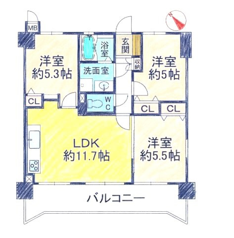 三愛シティライフ周船寺マリンビューの間取り