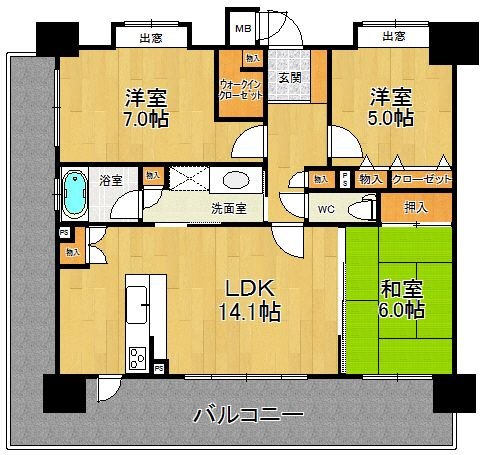 エイルマンション諏訪野町の間取り|使い勝手の良い間取りです♪