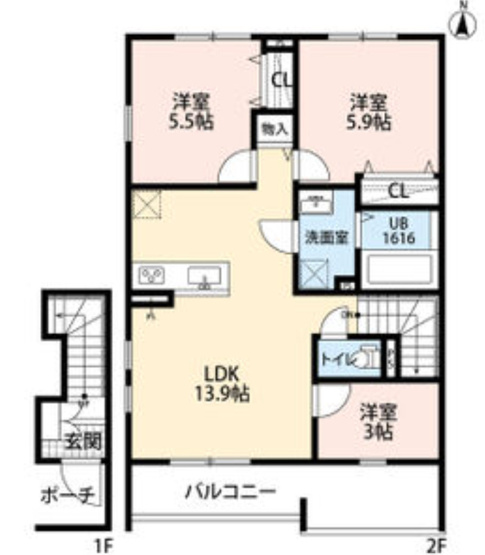 【間取り】 | レスポワールE富木