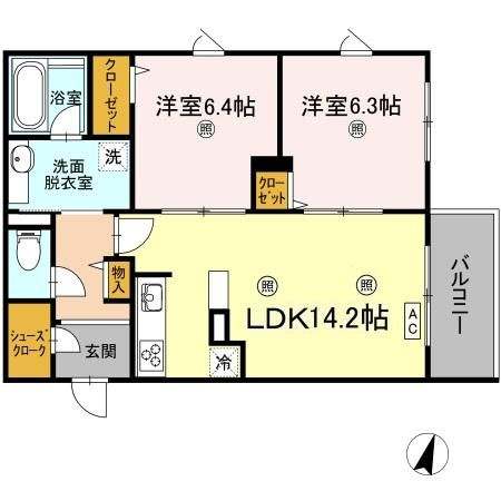 Ｓｈａｌｌｏｗ　Ｇａｒｄｅｎ　A棟の間取り