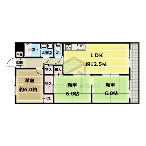 【間取り】 | ブルースカイ | 和洋室と広いリビングのある間取りです