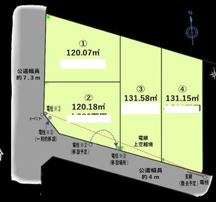 藤沢市羽鳥５丁目土地　売地　全４区画の土地図|対象地は①です。