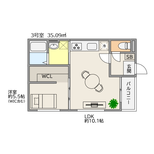 TRIOVE大牟田駅前の間取り|間取り図：3号室
