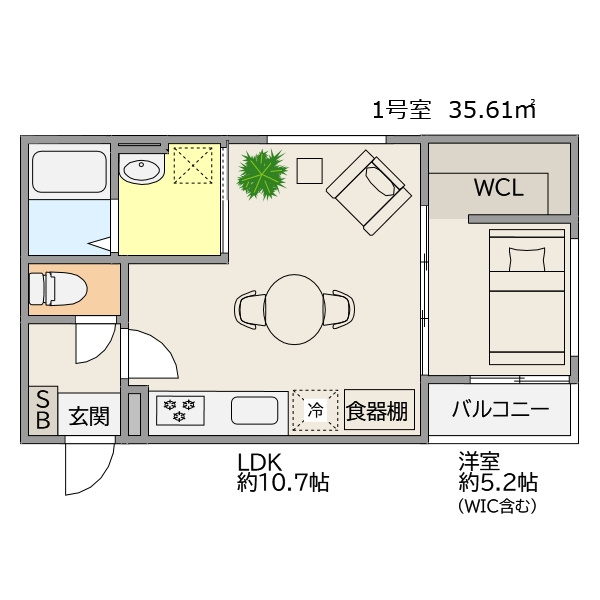 TRIOVE大牟田駅前の間取り|間取り図：1号室