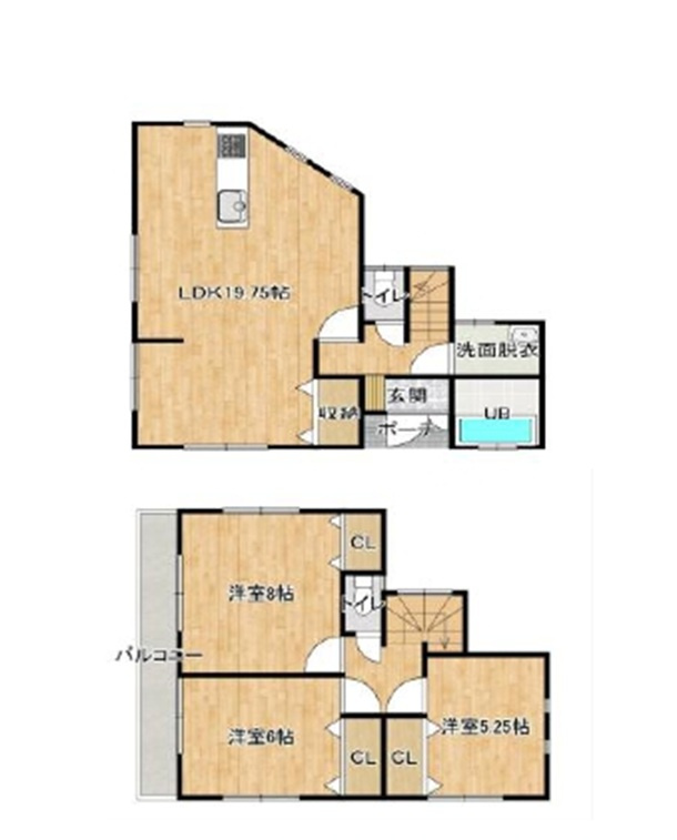 入間市小谷田1丁目　中古一戸建　～LDK19.7帖～の間取り|家族でゆったり過ごせるLDK19.7帖、主寝室8帖、室内に明るい日差しが差し込む全室2面採光の3LDK。