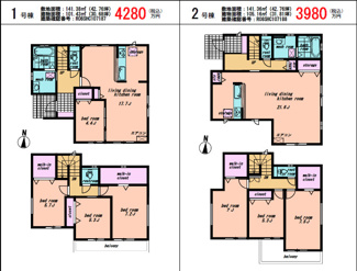 【間取り】 | 図師町　新築分譲住宅♪ | 【1号棟・2号棟：間取図♪】東京ゼロエミ住宅(水準3)ZEH住宅♪