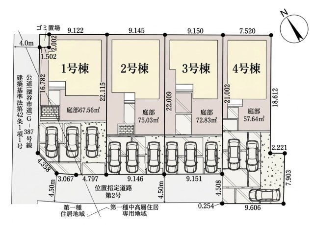 [新築住宅] 深谷市上野台 第25 全4棟の区画図