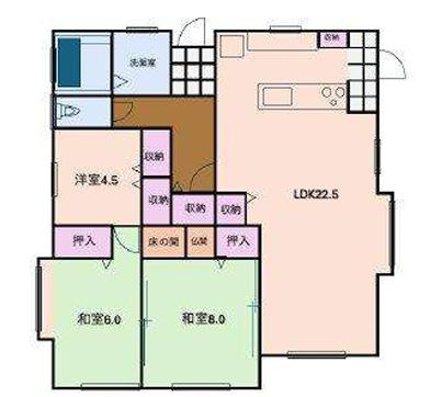 羽生市三田ケ谷　中古一戸建ての間取り|対面キッチンで開放的な広々22.5帖LDK♪