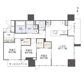 【間取り】 | ジオタワー堺筋本町 | 【間取り】19階、南東角住戸につき、眺望・採光・通風良好！WIC×3など収納充実！