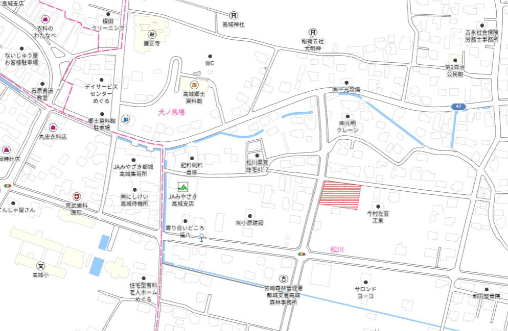 都城市高城町大井手の売地の土地図