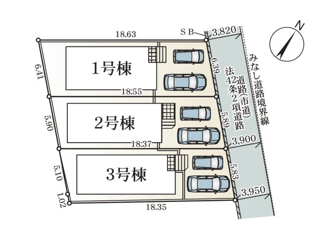 太宰府市吉松1丁目第5-3棟（3号棟）の区画図|配置図（3号棟）
