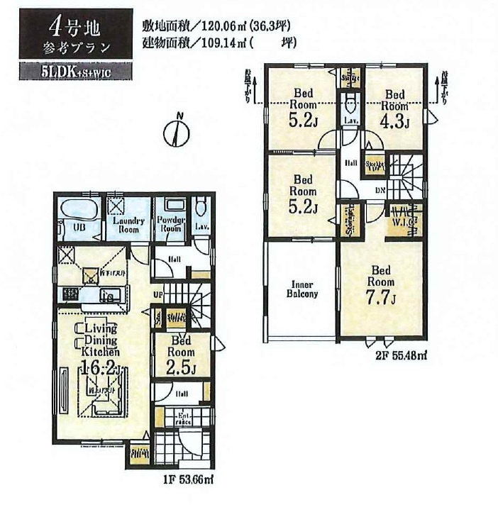 所沢市山口・全12区画　建築条件付土地　4号地の外観パース|【全12区画・4号地】
参考プラン間取図