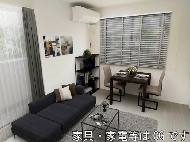 稲城市東長沼のアパートの居間・リビング