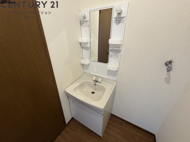 洗面化粧台の隣に洗濯機置き場のスペースあり！