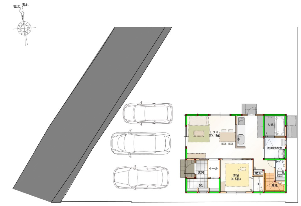 高知市一宮中町　新築戸建　⑪　の区画図|土地面積　148.24㎡（約44.84坪）　　建物面積　103.02㎡（約31.16坪）