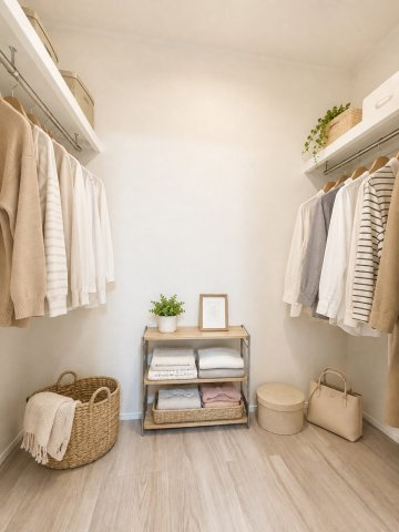 葛飾区南水元４丁目　新築分譲住宅　全６棟の収納|洋服だけではなくバッグ・アクセサリー・スーツケース・靴なども収納することができ、身に付けるものをまとめて管理することができます！※インテリアはイメージです