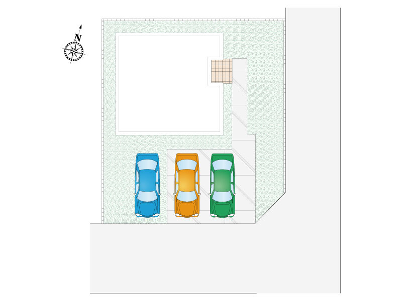【4号棟：区画図】並列3台駐車可能です。