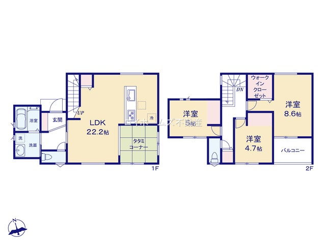 【間取り】 | 知多市南粕谷３丁目147『仲介料無料』新築戸建て | 1号棟