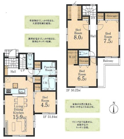 【間取り】 | 3人から4人家族には、新築戸建3LDKよりも広くゆったりした暮らしが出来る4LDKがおすすめです。家の中が広いことで、家族全員で団らんのできるリビングの他、子供1人に1部屋を割り当てることも可能です。