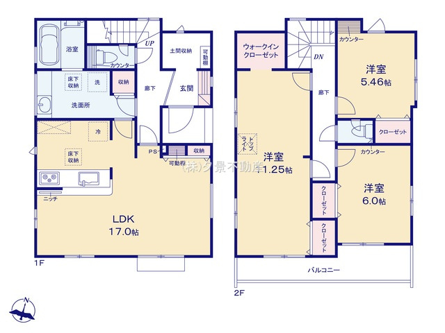 《仲介手数料無料》蓮田市関山３丁目5-19新築一戸建てブルーミングガーデンの間取り