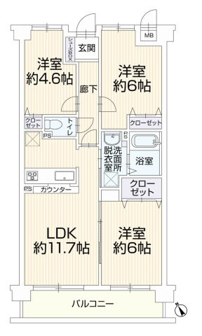【間取り】 | ウインベルコーラス古淵 | 3LDKは、リビングダイニングキッチンと3つの居室がある間取り。ファミリー層に非常に人気の高い間取りで、広々としたリビングで家族団らんを楽しみ、個室でプライベートな時間も確保できるのが大きな魅力です。