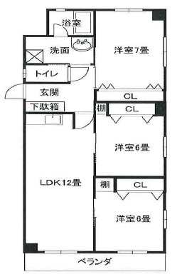 芦屋市精道町の賃貸マンションの間取り