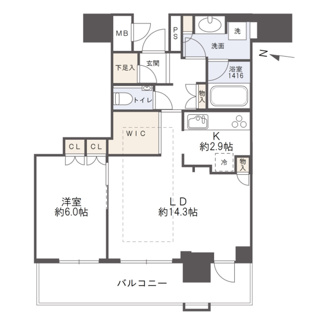 【間取り】 | ブランズタワー梅田North | 【間取り】ワイドスパンの1LDK住戸！大容量ウォークインクローゼット付き！