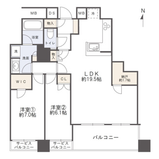 【間取り】 | エルグレースタワー大阪同心 | 【間取り】6階南向き住戸につき、眺望・採光・通風の全てが良好◎