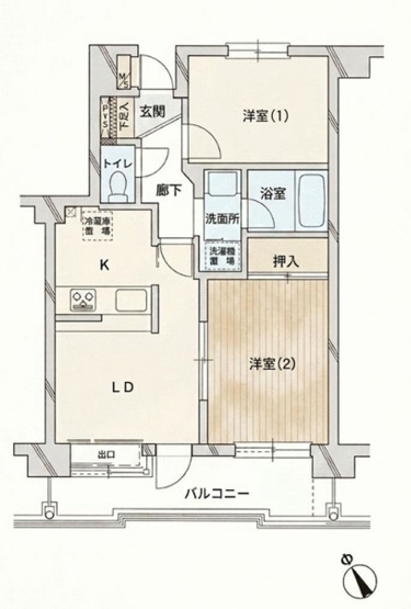 【間取り】 | グリーンコーポ淵野辺 | 2LDKは、リビングダイニングキッチンと二つの居室がある間取りでございます。夫婦や小さなお子さんのいるご家庭に特におすすめで、リビングで家族団らんを楽しみつつ、個室でプライベートな時間も確保できます。