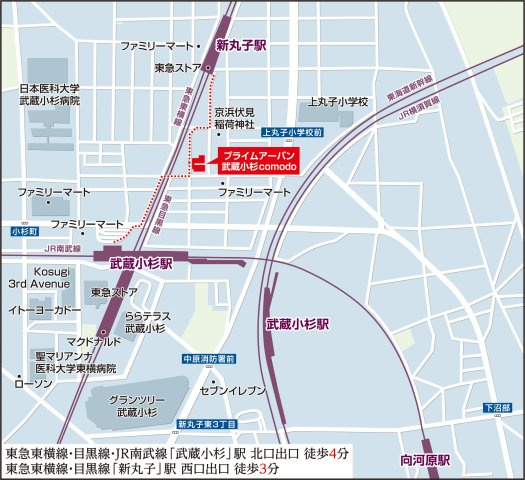 プライムアーバン武蔵小杉comodoの地図