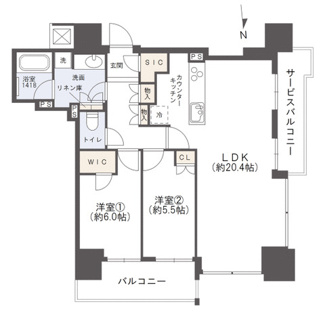【間取り】 | シエリアタワー大阪天満橋 | 【間取り】23F・北西角住戸☆WIC・SIC・物入付きで収納豊富◎
