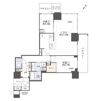 【間取り】 | ジオタワー大阪十三 | 【間取り】北向き10階につき眺望良好◎天井高2.6メートルで開放的な室内空間！