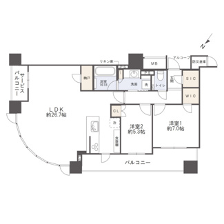【間取り】 | シエリアタワー中之島 | 【間取り】北向き角部屋、85㎡超、ゆったり3LDKプラン◎