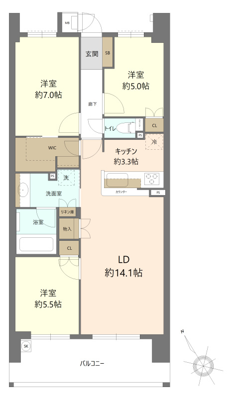 エムズシティ野並の間取り|3LDK　専有面積76.86㎡