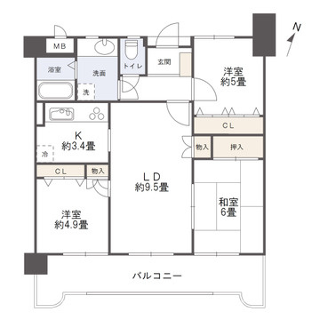 ロフティ北石垣の間取り|専有面積70.83㎡・3LDK、バルコニー面積13.50㎡