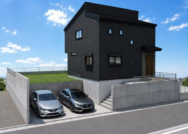 横浜市港南区日限山２丁目の新築一戸建の完成予想図|外観のイメージパースです。
お洒落な外観で完成が楽しみです。