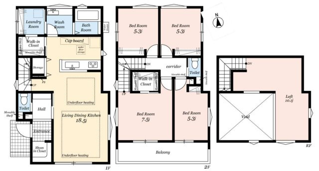 【横浜市旭区万騎が原56-7全2棟新築戸建て】★仲介手数料無料★（万騎が原小学校・万騎が原中学校）の間取り