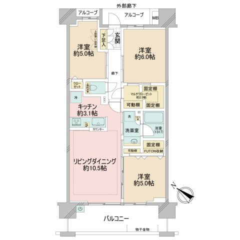 イニシア豊洲コンフォートプレイスの間取り|南西向きにつきまして日当たり・通風良好