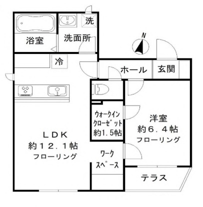 FELICE(フェリーチェの間取り|南向きバルコニーの1LDK　