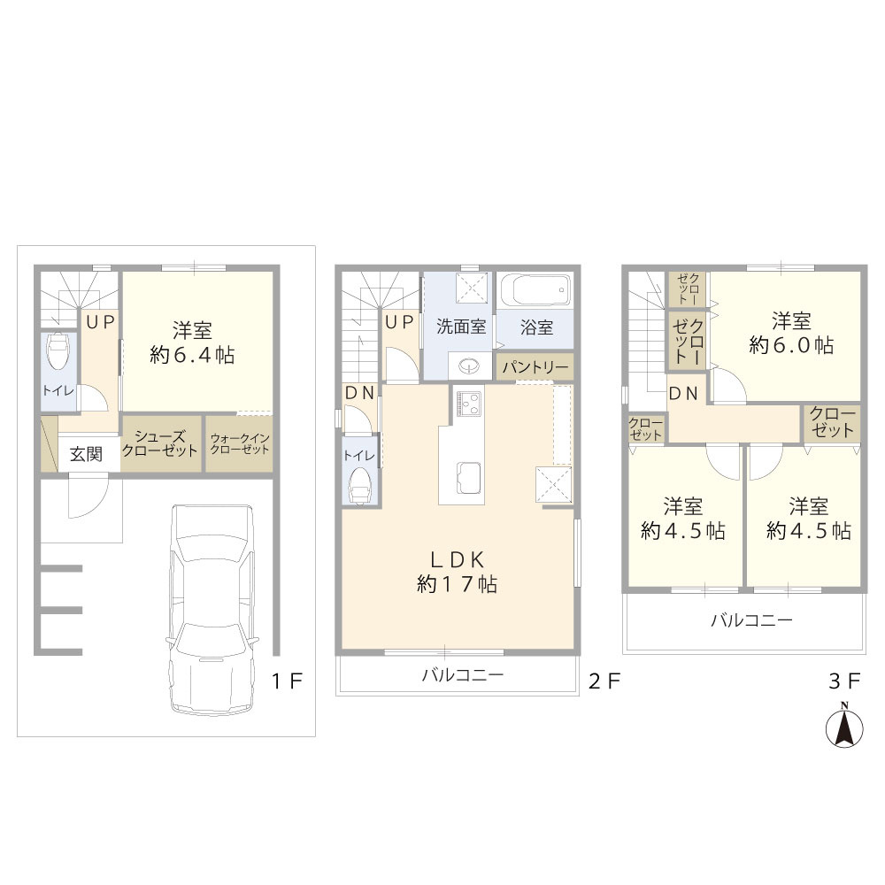 大阪市住吉区我孫子４丁目建築条件付土地の区画図|建物プラン例：建物価格１，７００万円（税込）、建物面積１１７．０４㎡。本プランは参考例であり、採用は任意です。 
