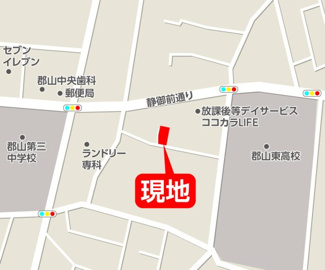 【地図】 | 橘小学校・郡山第三中学校区　郡山市七ツ池町　-リガーレⅡ-　１期　全２棟　２号棟 | 人気の郡山市七ツ池エリア♪　商業施設・コンビニ・病院など生活に欠かせないお店が近隣にございます♪　閑静な住宅街に広々とした敷地でご新居に是非ご検討ください♪