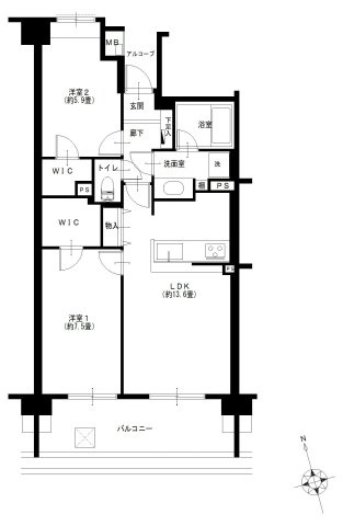 レーベンハイム池袋本町ルクサージュの間取り|レーベンハイム池袋本町ルクサージュ：南西向き！全居室ウォークインクローゼットが付いた収納豊富な２ＬＤＫリフォーム物件はフラット３５＆住宅ローン減税利用可能！令和８年１１月上旬完成予定です！