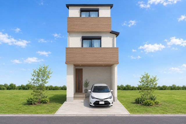 東野竹田Ⅱ　新築参考プランの外観パース|【外構：イメージパース】
※本パース図はイメージの為、実際の仕上がりとは多少異なる場合がございます。