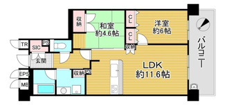 【間取り】 | プレミスト津久野駅前プリマガーデン　6階部分 | JR阪和線『津久野』駅　徒歩3分♪
専有面積　60.67㎡　２LDK