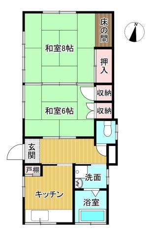 リフォーム済み　生活利便の良い玖須美元和田の貸家2Kの間取り