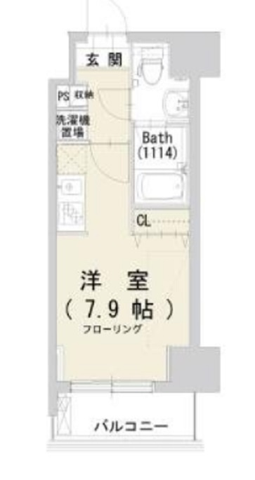 エアフレックス羽田の間取り|南向きバルコニー洋室7.9帖の1Rバストイレ別独立洗面台！