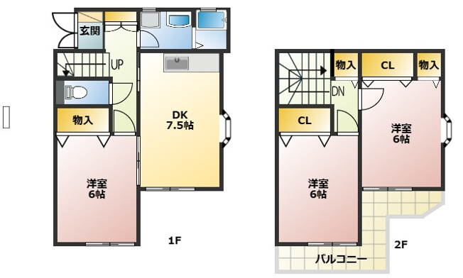 【間取り】 | ファミリーにおすすめ！3DKのテラスハウス！