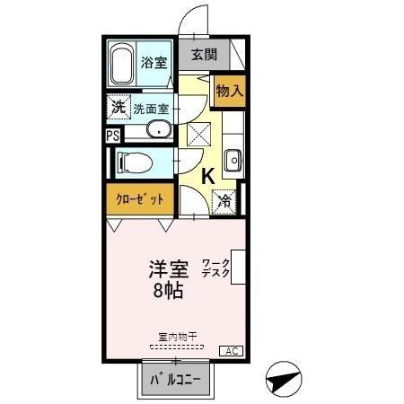 セジュール モナリエ Ａ/Ｂの間取り|間取図（セジュール モナリエ　Ａ/Ｂ A105）1K