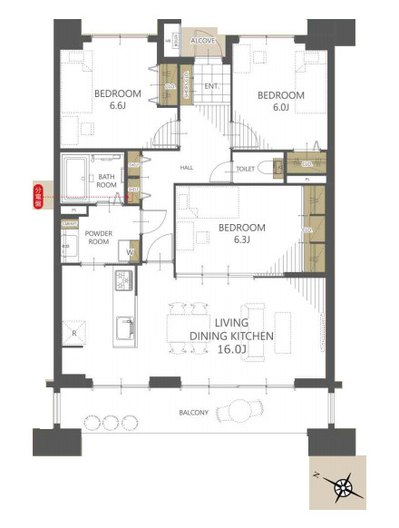 ダイアパレス本郷町の間取り|【ダイアパレス本郷町】・3LDK・専有面積81.34m2・バルコニー面積12.55m2