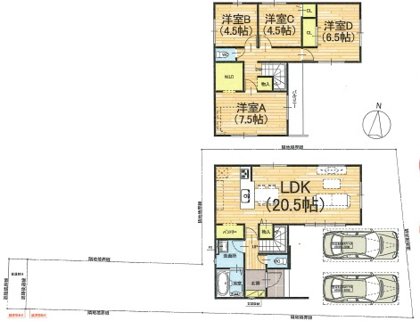 京田辺市草内山科　第1期　新築一戸建ての間取り|2号地